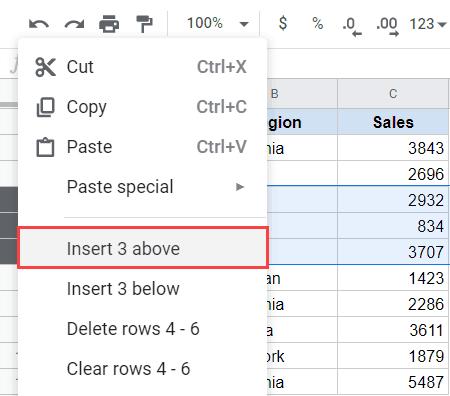 Cách chèn nhiều hàng trong Google Sheets 